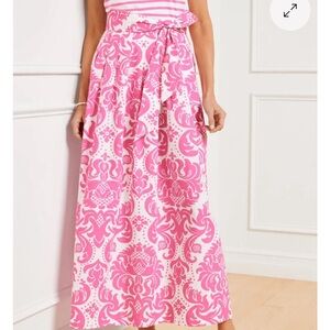 Talbots Pink and White Poplin Patio Skirt Dotted Damask
